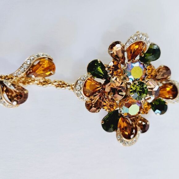 Vintage Large Rhinestone Amber Floral Flower Brooch Pin Juliana Weiss Kramer - Picture 14 of 16